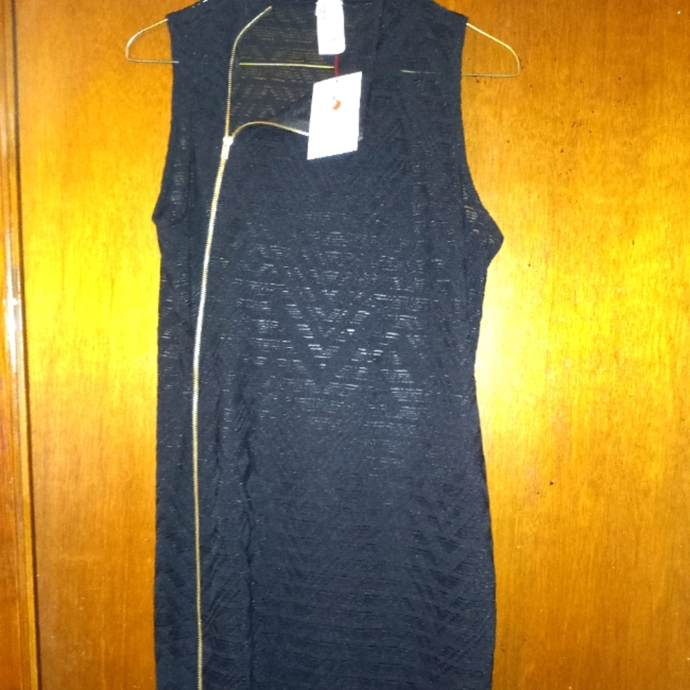 Black Large see through full zip up lace dress